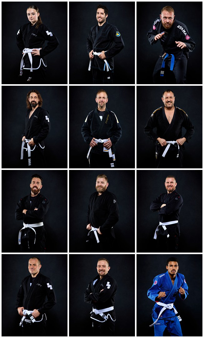 Group of portrait photos of jiu jitsu club members